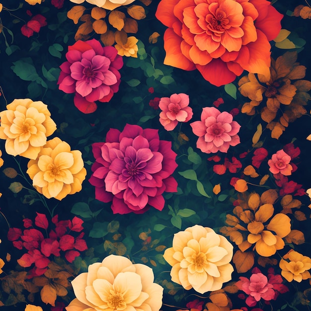 Um padrão de flores coloridas com a palavra amor nele