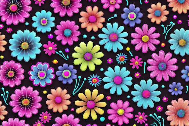 Um padrão de flores coloridas sem costura lindas flores padrão de fundo papel de parede generativo ai