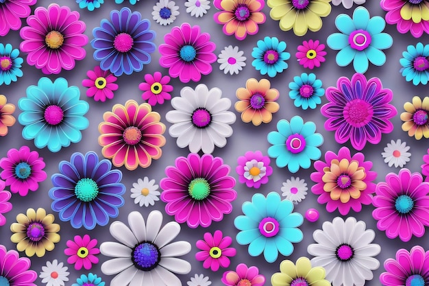 Um padrão de flores coloridas sem costura lindas flores padrão de fundo papel de parede generativo ai
