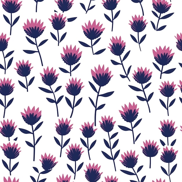 Um padrão de flores rosa e azuis em um fundo branco generativo ai