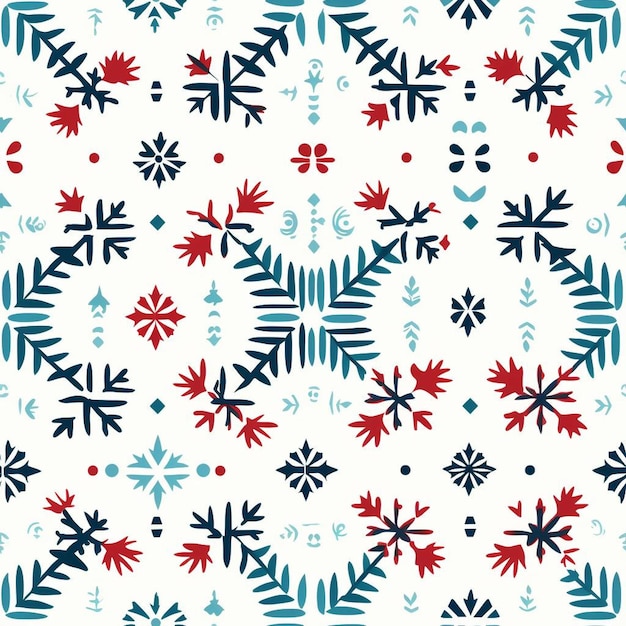 Foto um padrão de flores vermelhas e azuis e um fundo azul e branco.
