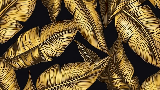 um padrão de folha de ouro em um fundo preto generativo ai