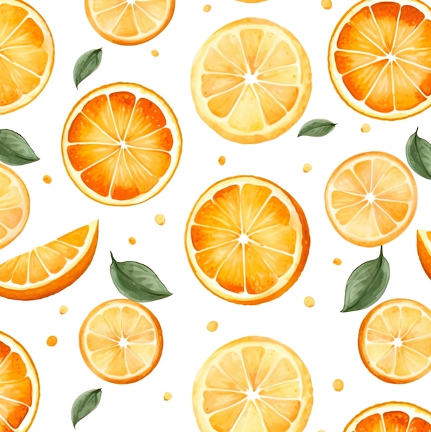 Um padrão de laranjas e limões com ilustração de fundo de folhas verdes