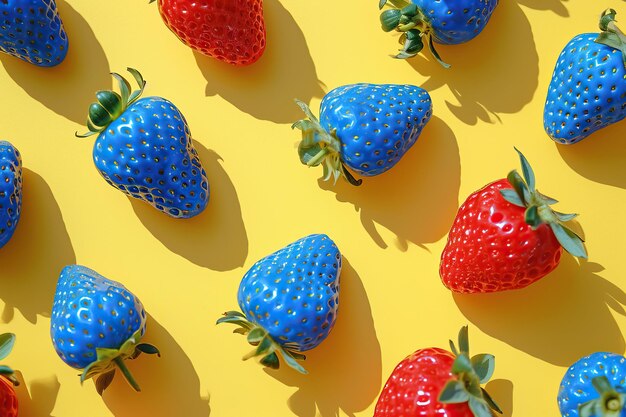 Foto um padrão de morango azul colorido no estilo de sombra