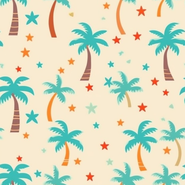 Um padrão de palmeiras e estrelas em um fundo bege generativo ai