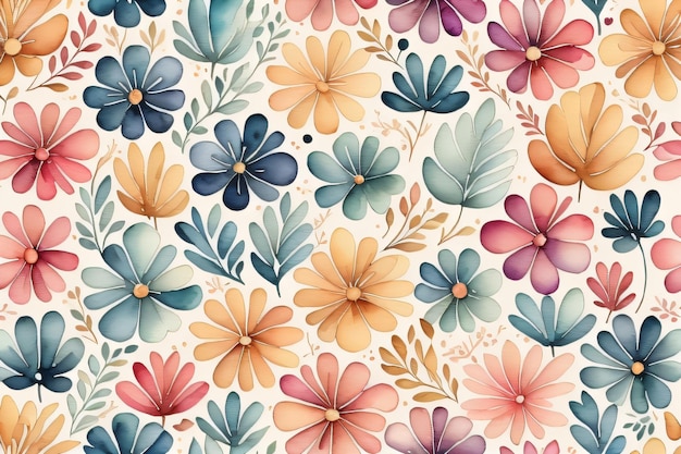 Um padrão floral aquarela colorido e sem costura, padrão de flores com fundo branco generativo ai