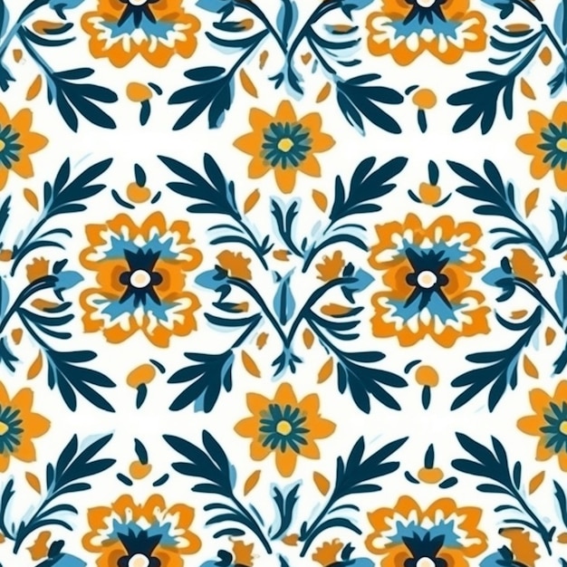 Foto um padrão floral azul e amarelo em um fundo branco