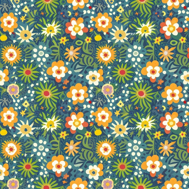 um padrão floral colorido com flores e borboletas