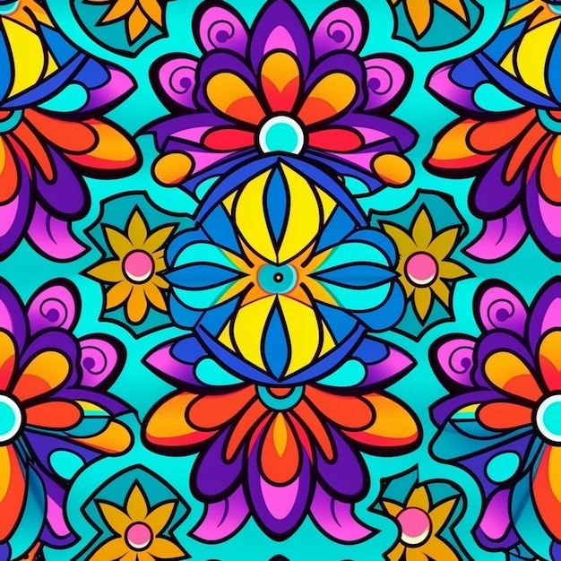 Foto um padrão floral colorido com muitas cores e formas diferentes ai generativa