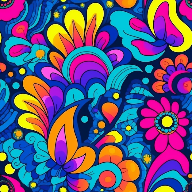 um padrão floral colorido com muitas cores e formas diferentes