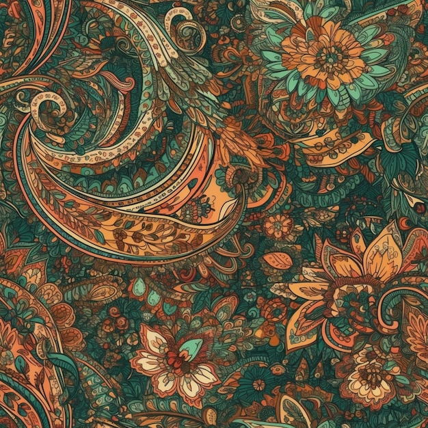Um padrão floral colorido com um fundo floral.