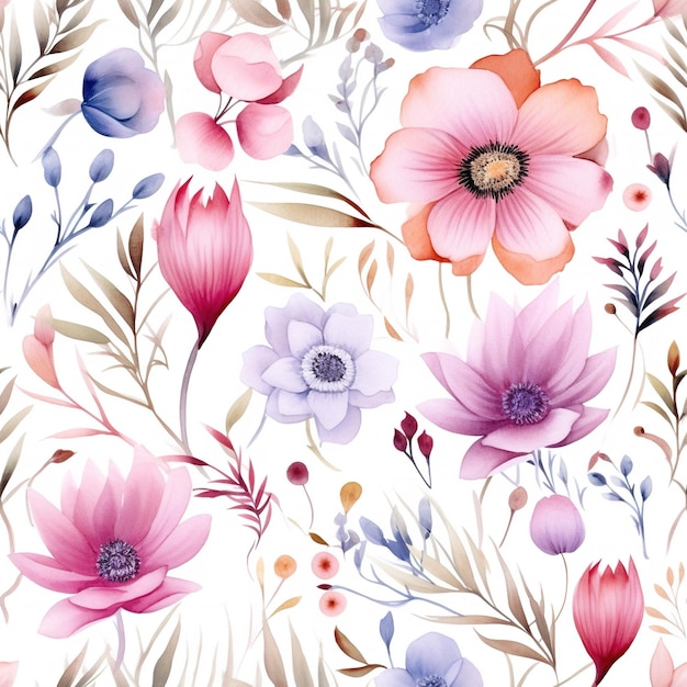 um padrão floral com diferentes flores nele