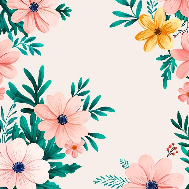 um padrão floral com flores cor-de-rosa e amarelas