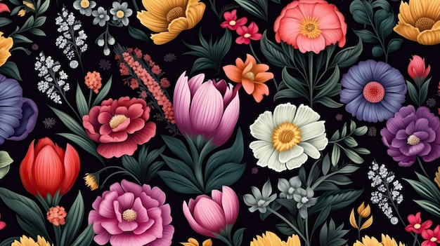 Um padrão floral com flores diferentes.