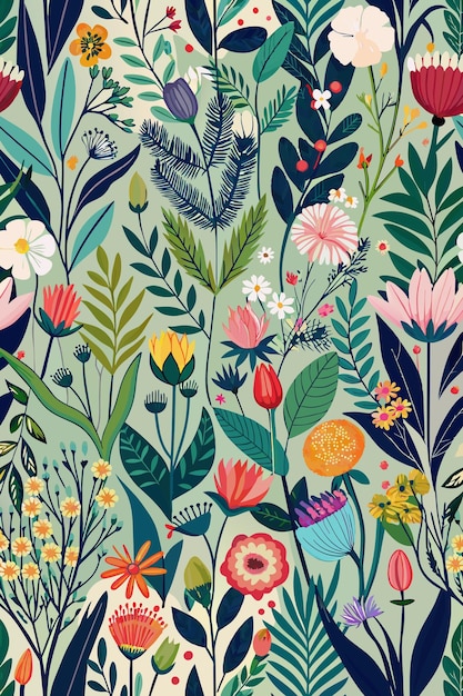 um padrão floral com flores e folhas