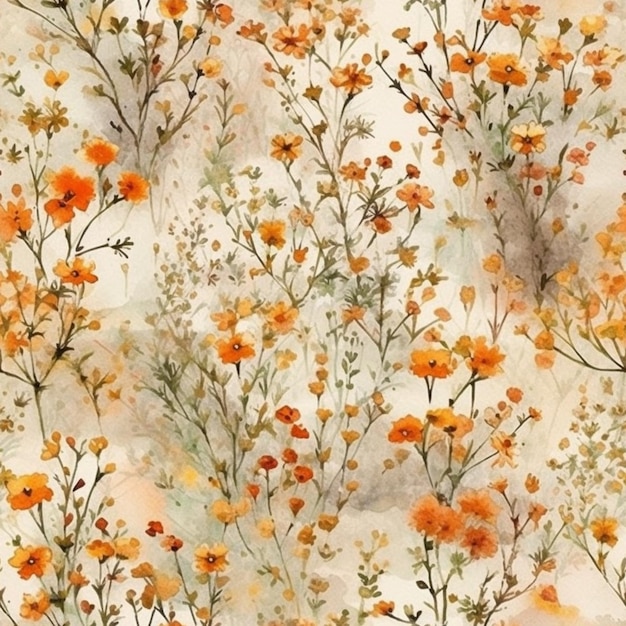 Um padrão floral com flores em um fundo bege.