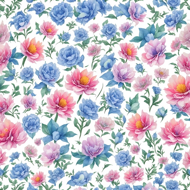 Um padrão floral com flores rosa e azuis.