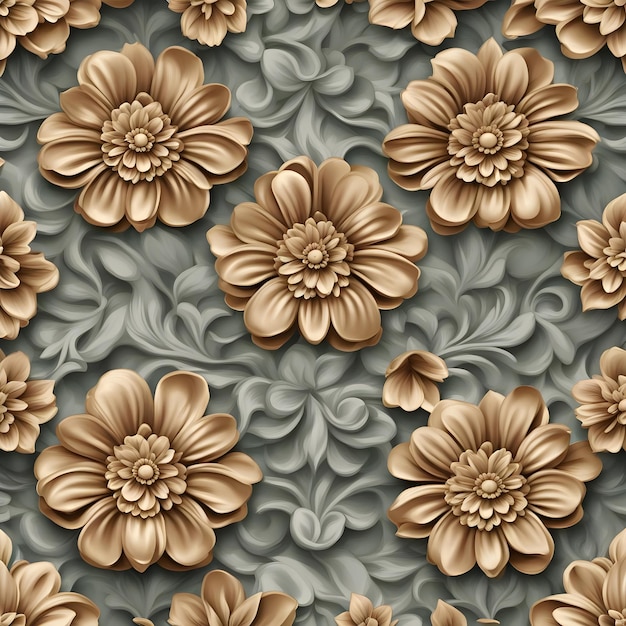 um padrão floral com flores sobre um fundo cinza.