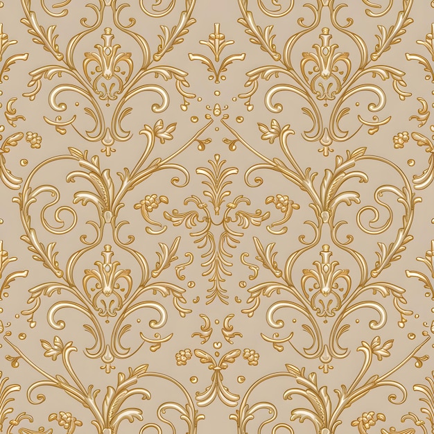 um padrão floral com folhas douradas em um fundo bege