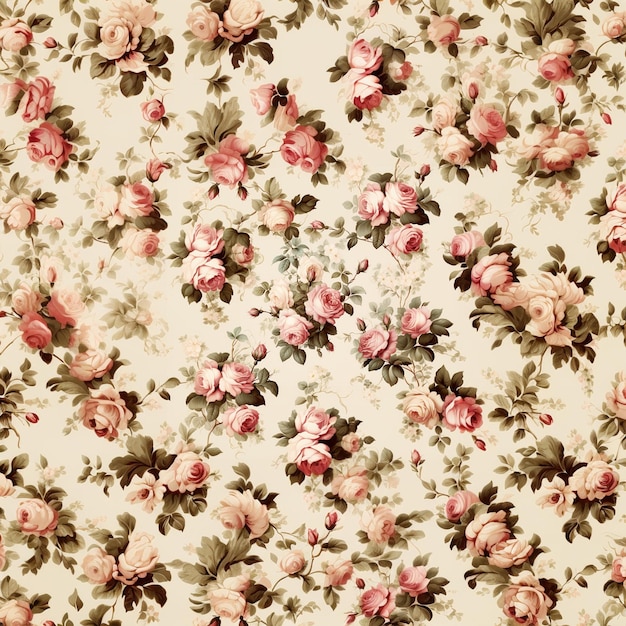 Foto um padrão floral com rosas cor de rosa em um fundo branco.