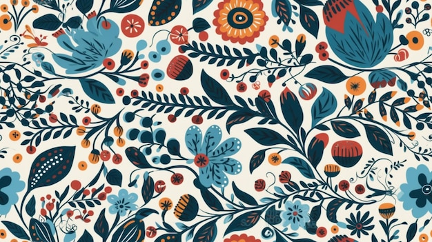 Um padrão floral com um fundo azul.