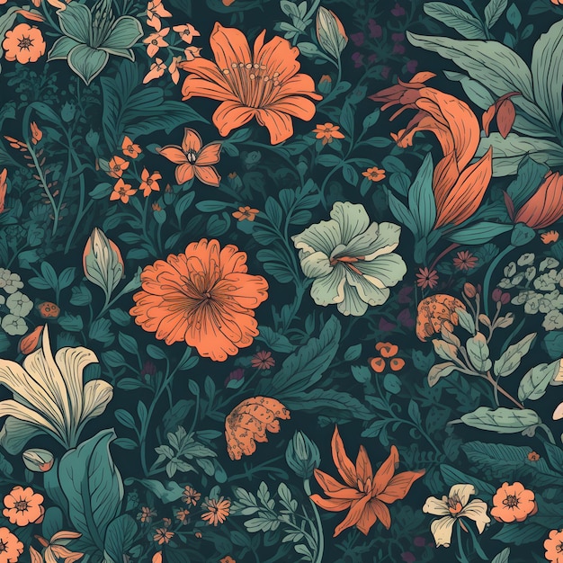Um padrão floral com uma variedade de flores.