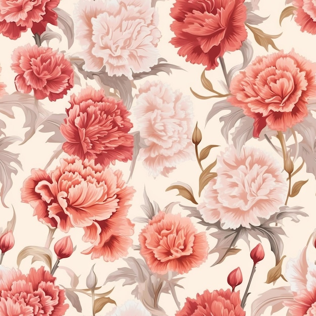 Um padrão floral perfeito com flores rosa e vermelhas.