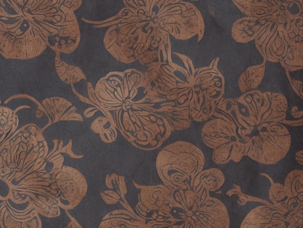 Um padrão floral preto e marrom em tecido