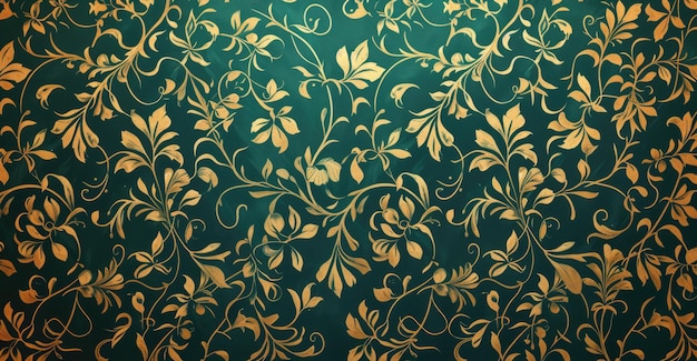 Um padrão floral verde profundo no estilo do Art Nouveau dos anos 1900