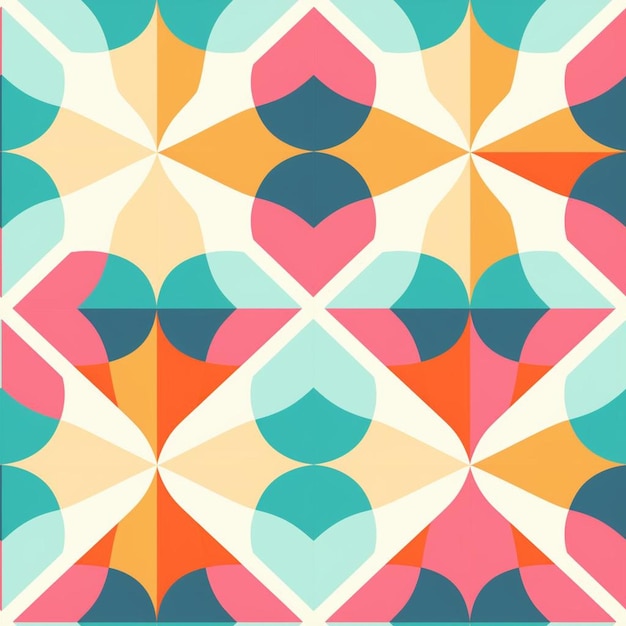Um padrão geométrico com cores vivas e um desenho geométrico.