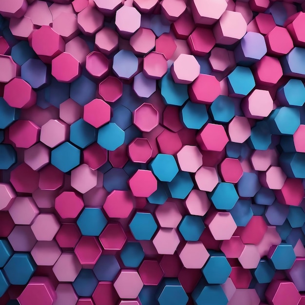 Um padrão hexagonal azul e rosa que é feito de um hexágono