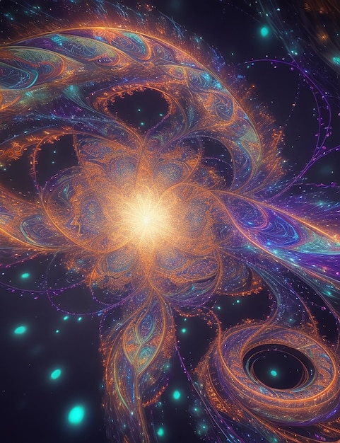 Um padrão hipnotizante de partículas de luz fractal ondulando e fluindo em um ciclo contínuo