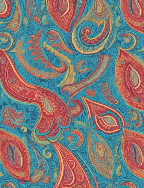 Um padrão paisley clássico de inspiração retro com um esquema de cores vibrantes e atraentes