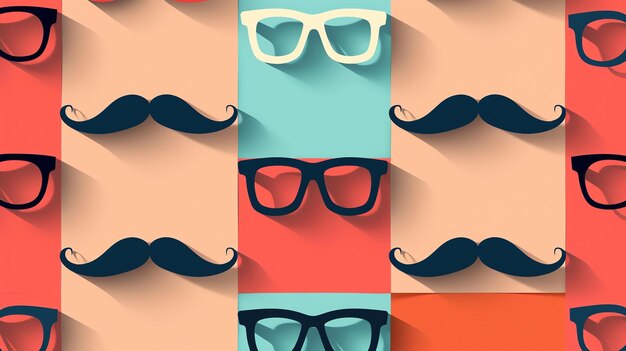 Foto um padrão perfeito com bigodes e óculos em um fundo pastel o pano de fundo perfeito para um cartão de dia do pai ou uma festa com tema hipster