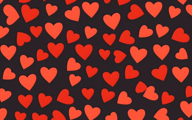 Um padrão perfeito com corações vermelhos em um fundo preto
