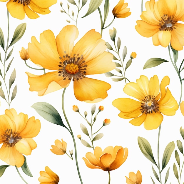 Um padrão perfeito com flores e folhas amarelas