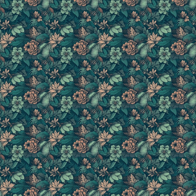 Um padrão perfeito com um desenho floral em um fundo verde escuro