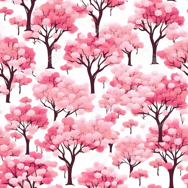 um padrão perfeito de árvores cor de rosa em um fundo branco ai generativo