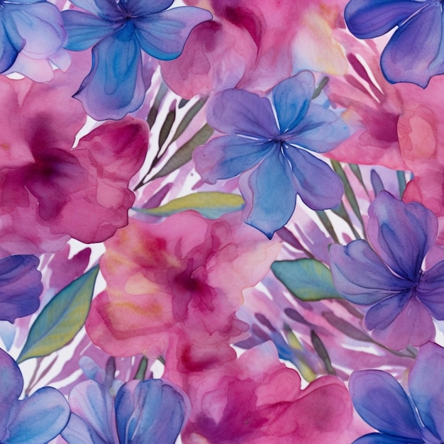 Um padrão perfeito de flores com as cores azul e roxo.