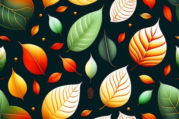 Um padrão perfeito de folhas coloridas em um fundo escuro.