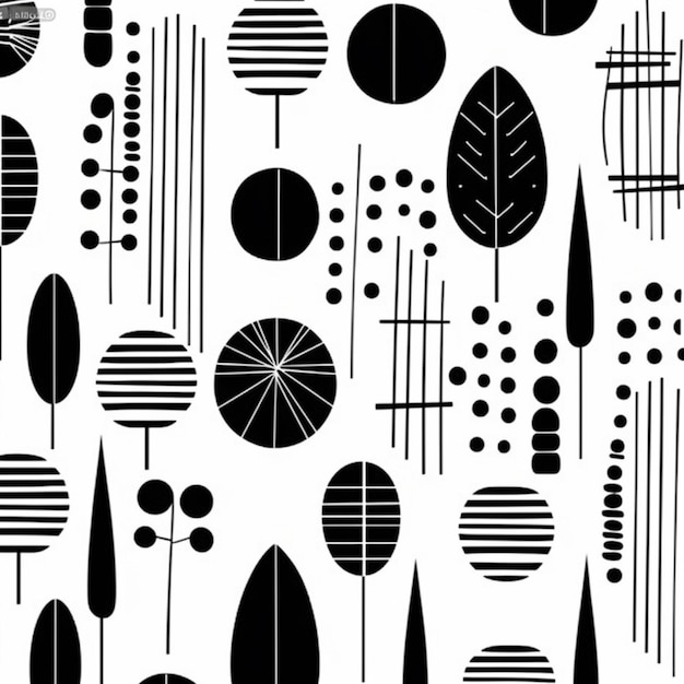 Foto um padrão preto e branco com árvores generativo ai