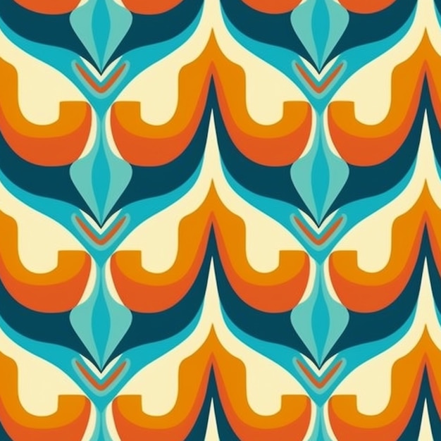 Um padrão retrô com fundo azul e laranja.
