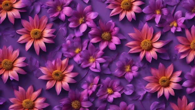 Um padrão roxo e roxo com um padrão de flores