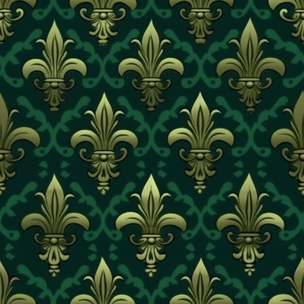 Foto um padrão sem costura com fleurões dourados em um fundo verde