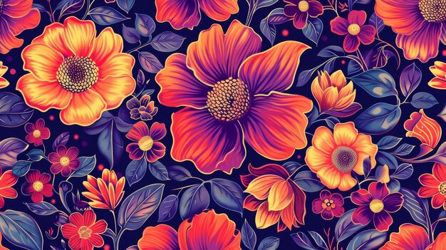 Um padrão sem costuras de flores abstratas e brilhantes