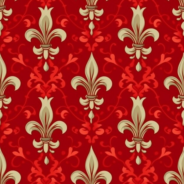 Foto um padrão vermelho e dourado com fleurons em um fundo vermelho generativo ai