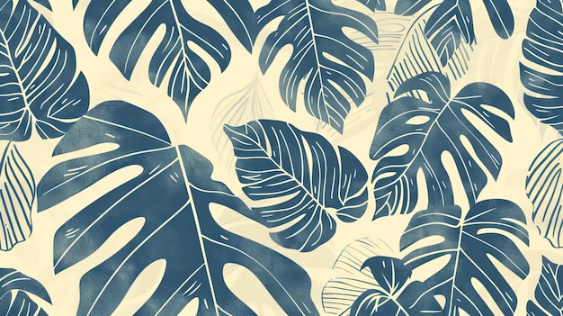Um padrão vintage tropical sem costura com silhuetas de folhas em um fundo moderno