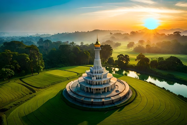 Um pagode no meio de um parque