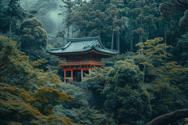 Um pagode no meio de uma floresta