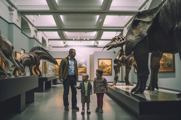 Um pai e sua família visitando um museu